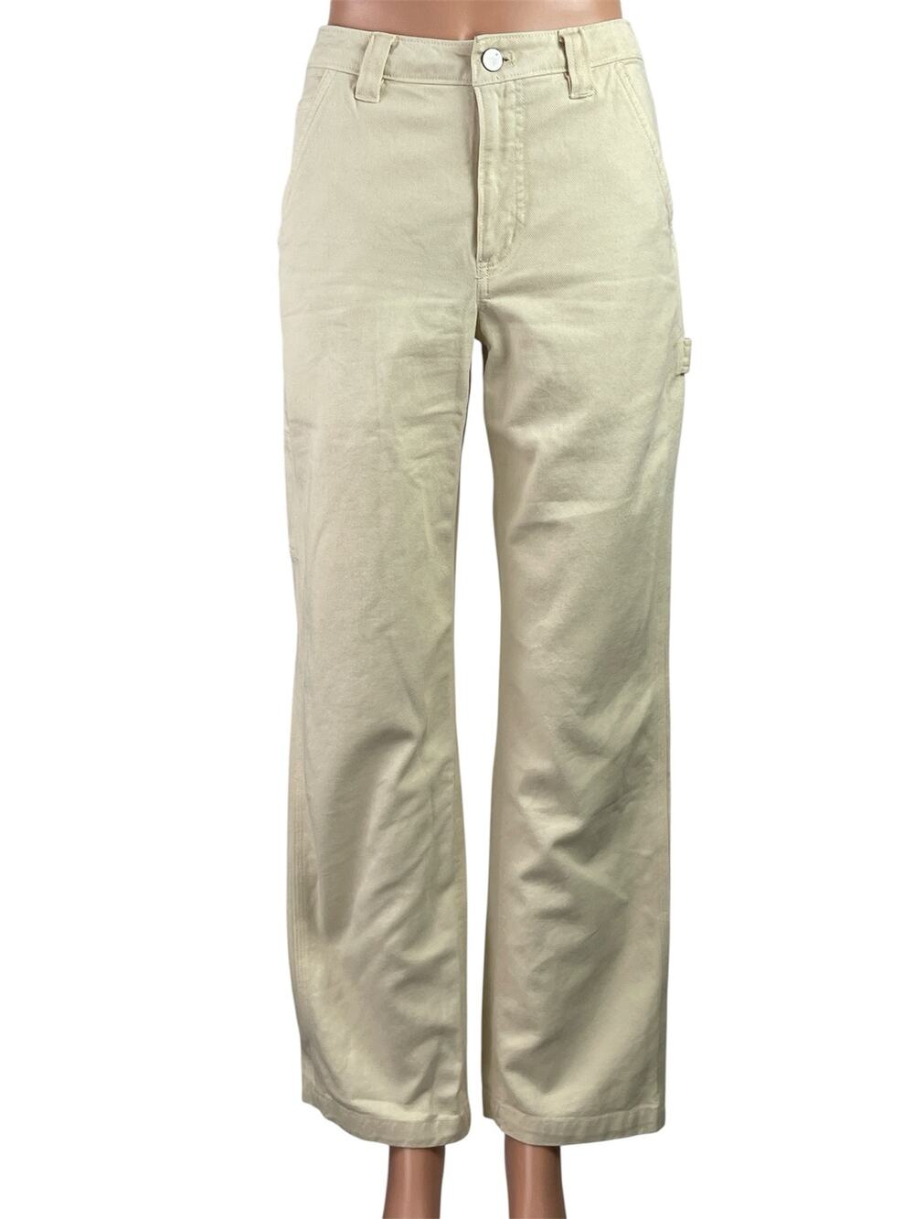 Aritzia TNA Greenwhich Cream Twill Straight High Rise Carpenter Trousers Pants 0